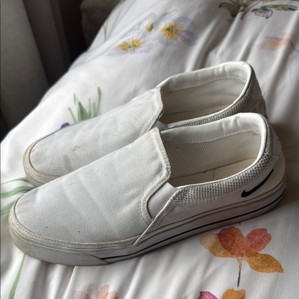 Nike White Slip-On Shoes with Black Logo